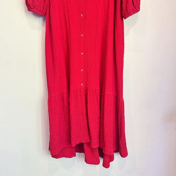 Maeve Scarletta Crinkle Button Up VNeck Maxi Dress Red Size L - Picture 5 of 7